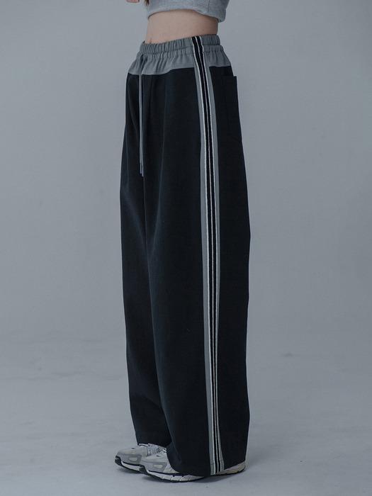 COTTON TAPING WIDE PANTS_BLACK