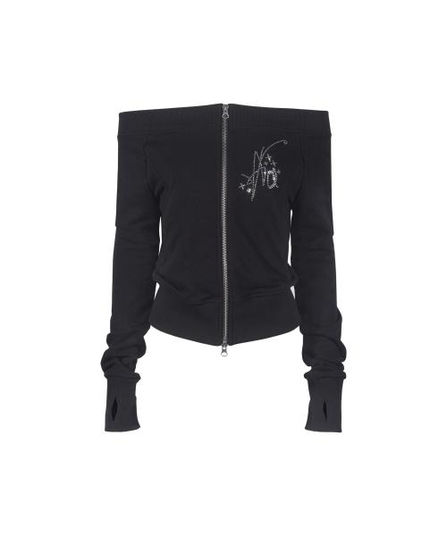 오프숄더 슬림 집업_블랙