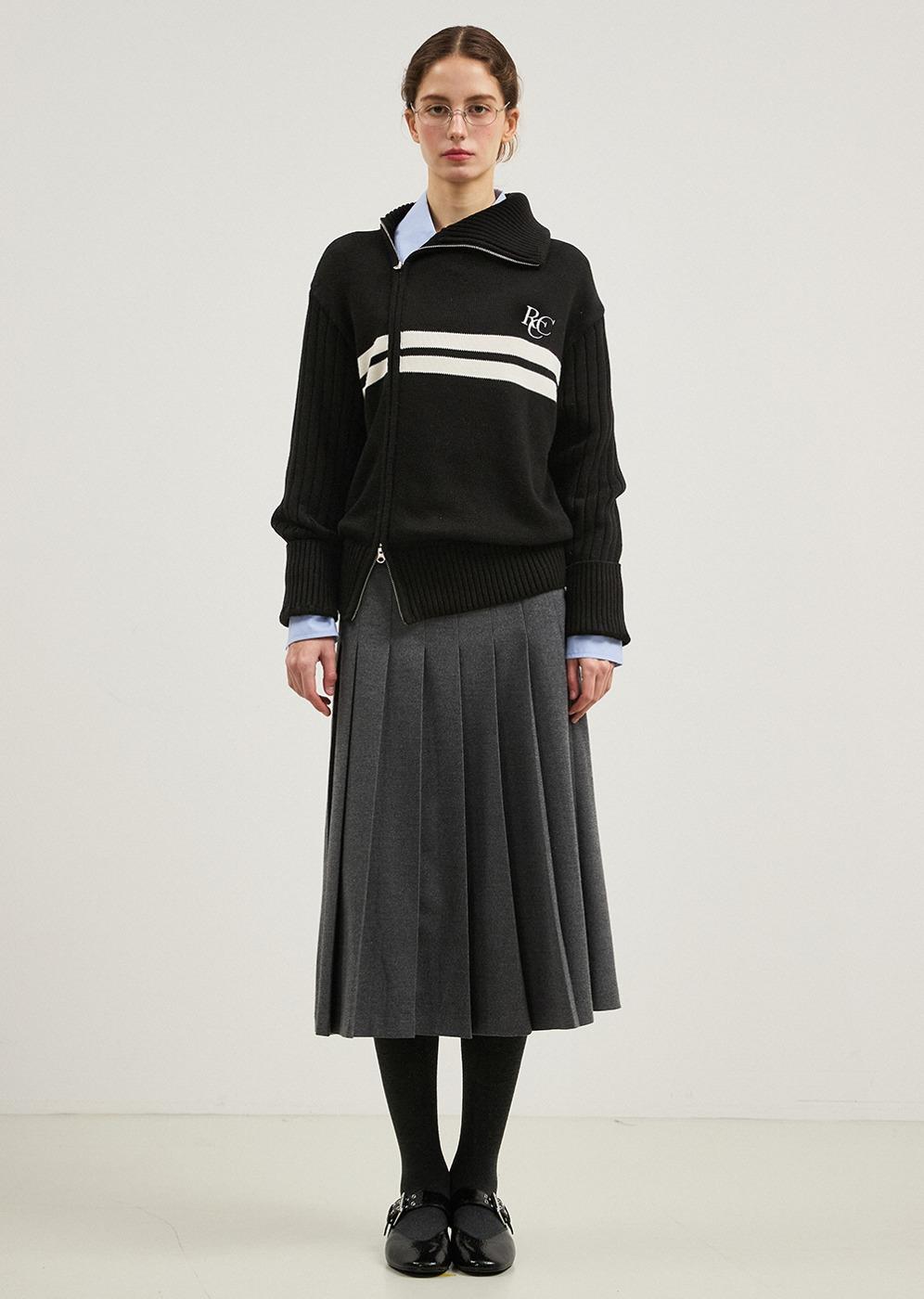 RCC Oblique Line Zipup Cardigan [BLACK]