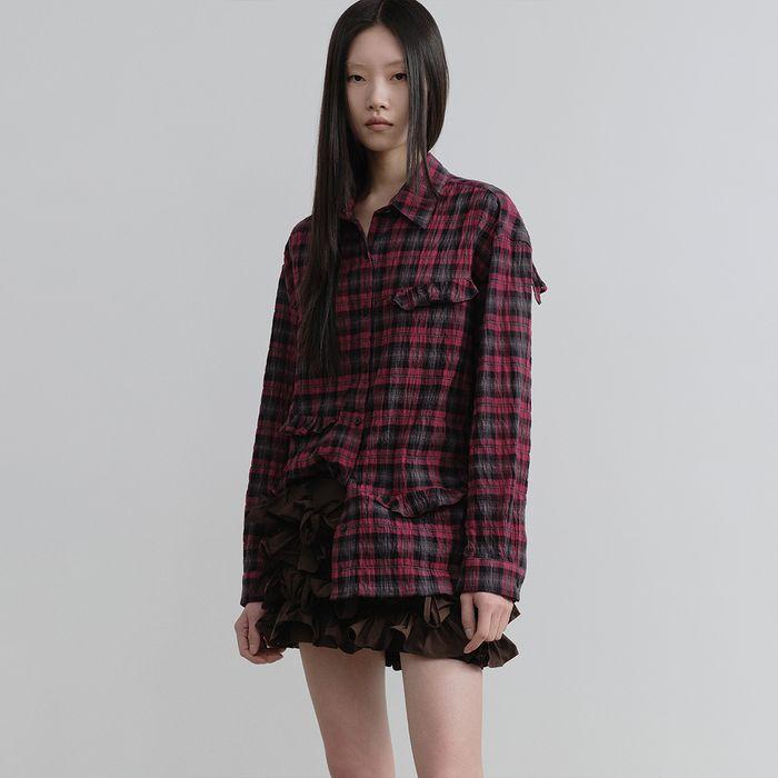 CHECK RUFFLED SHIRT (PINK)