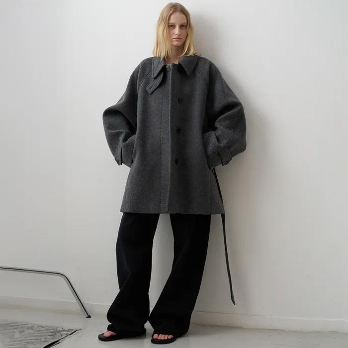 캐시미어 벨티드 하프 코트_charcoal