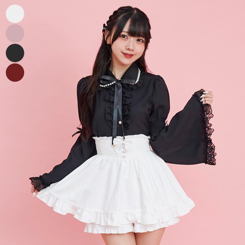 【楽天市場】★パール襟フレア袖ブラウス1/17 18:00 再マークダウン9/27 12:00 新色販売スタート8/22 12:00 販売スタートsecrethoney　シークレットハニー　シーハニ　量産型　レディース　ガーリー　長袖　ホワイト　白　黒　ブラック　ピンク　ワイン：Secret Honey