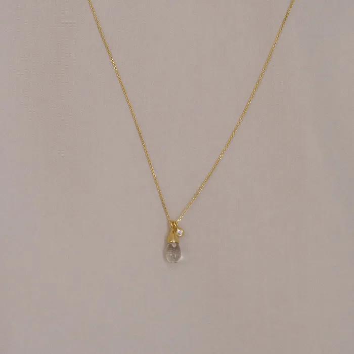 [VEI] 925silver PETAL STONE NECKLACE_WHITE QUARTZ
