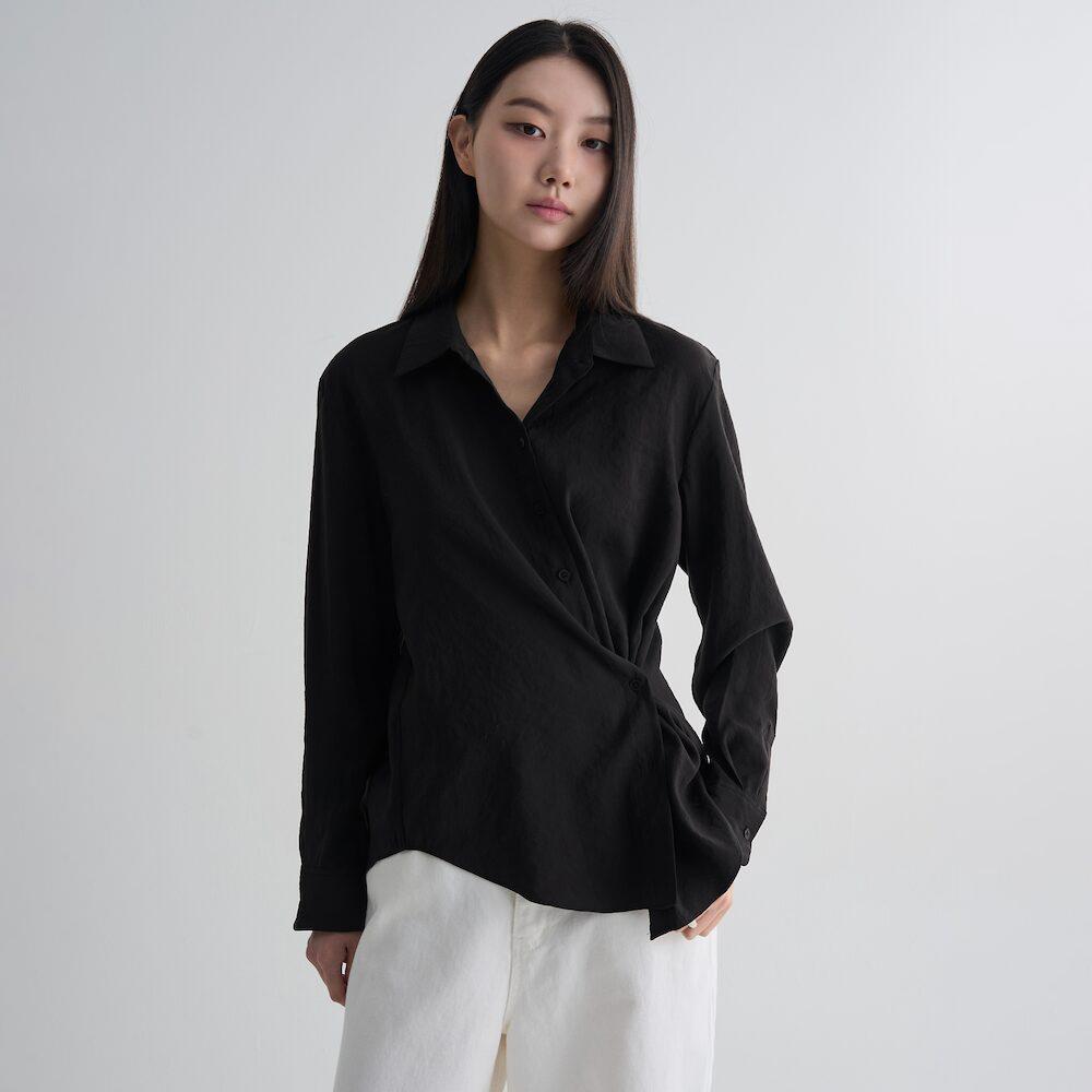 에잇세컨즈 사틴 레귤러핏 긴팔 셔츠 - 네이비 (356364WC7R)