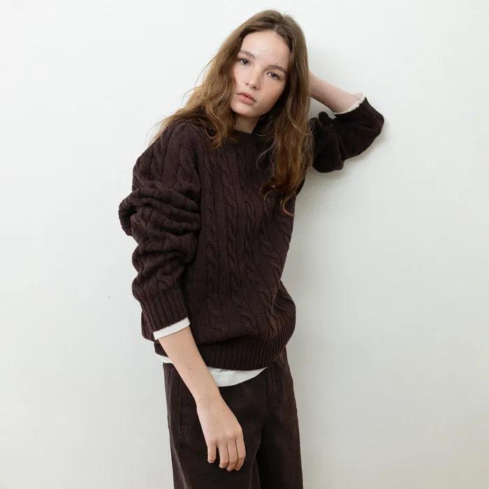 Greta cable knit pullover_cacao