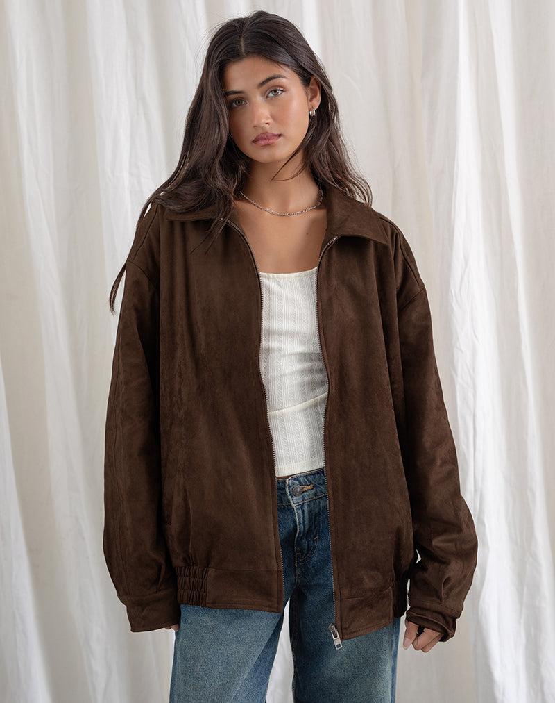 Cavita Jacket in Faux Suede Brown - XS