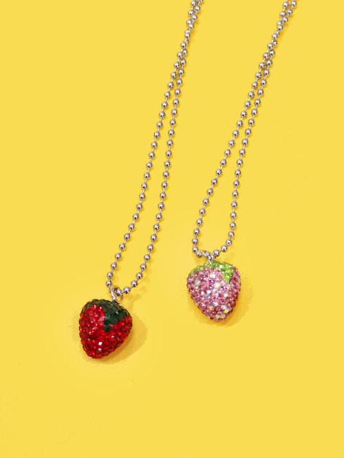 bling strawberry cubic necklace (2color/surgical)