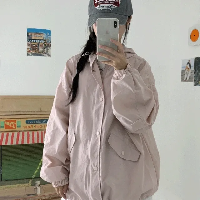 [UNISEX]카제 후드 버튼바람막이