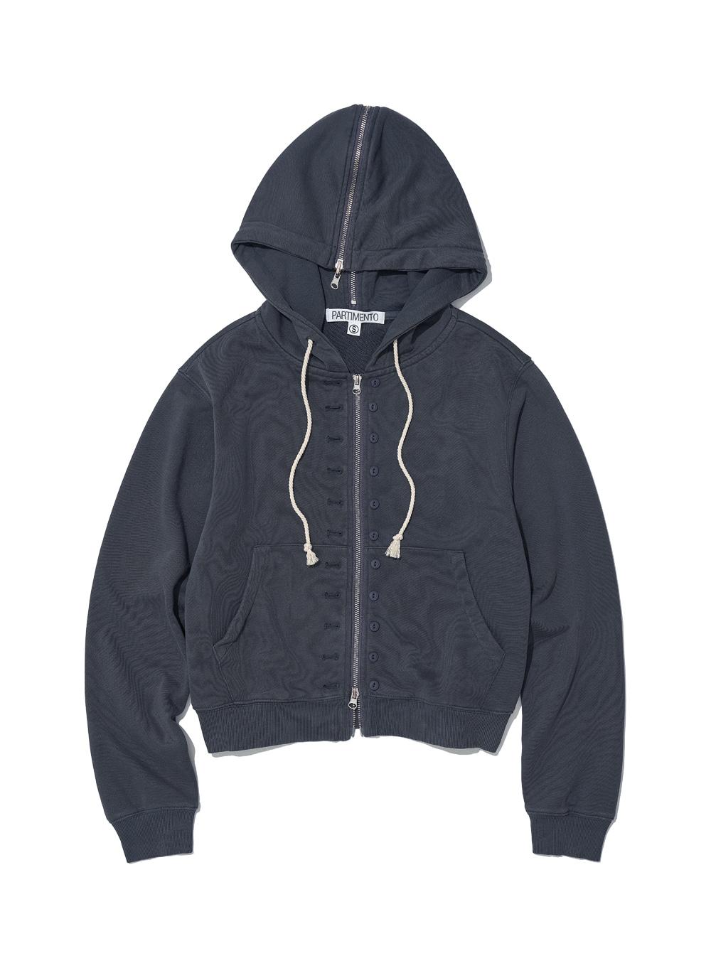 [WOMEN] 76 APPLIQUE DUAL HOODIE ZIP-UP_CHARCOAL