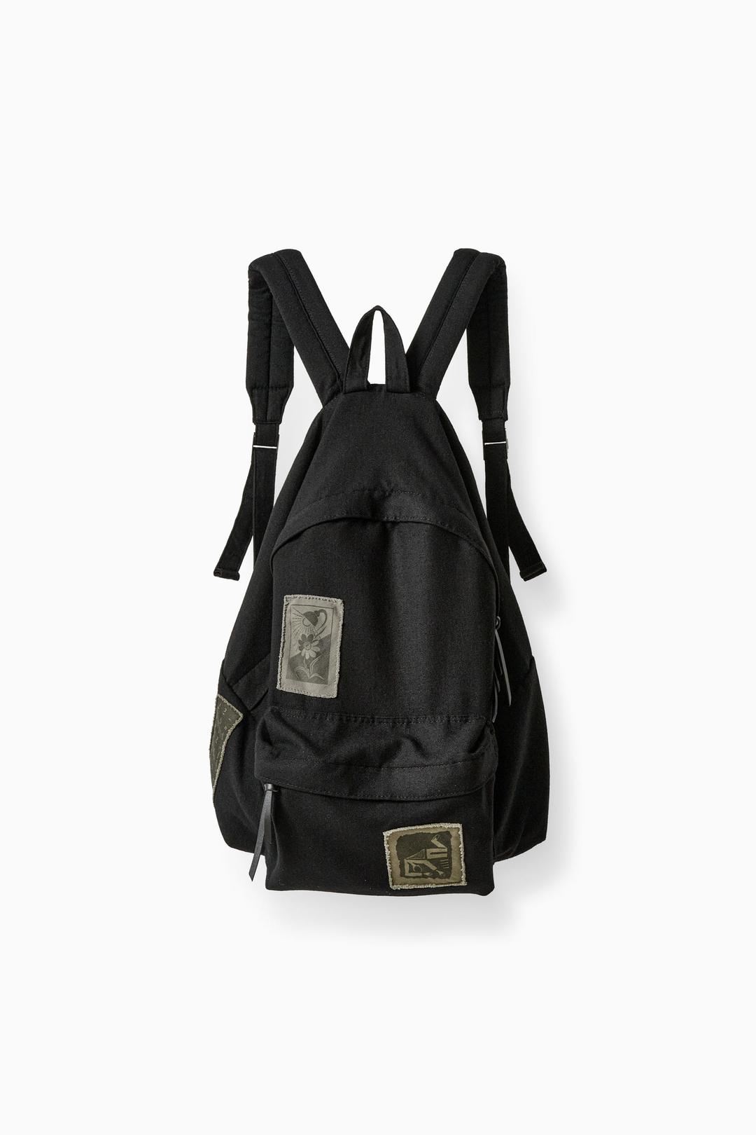 BLACK VNTG ILLUSTRATION BOILED WOOL BACK PACK