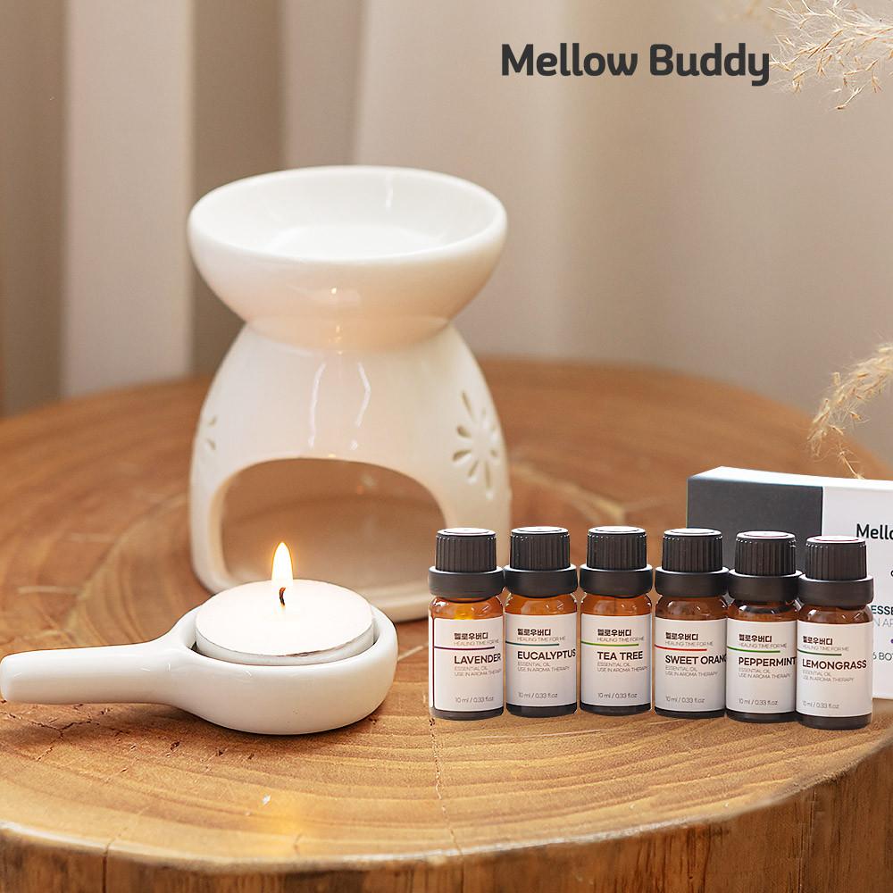 멜로우버디 천연 아로마 오일 6종 세트+오일버너 워머 램프