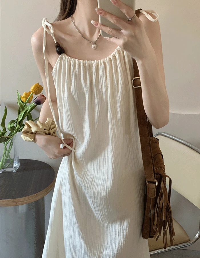 케런 구슬포인트 밴딩 끈나시 슬리브리스 롱원피스 - 2 Color