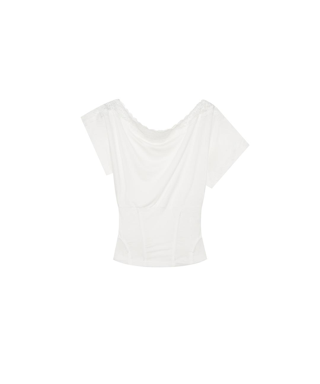 Lace One Shoulder Corset Tee White
