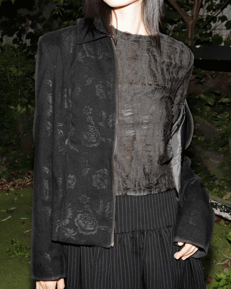 카콘 데미지 간절기 셔링 라운드 긴팔 티셔츠