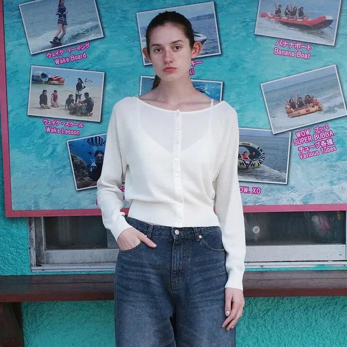BOAT-NECK SHEER CARDIGAN_IVORY_LC242_KN01IV