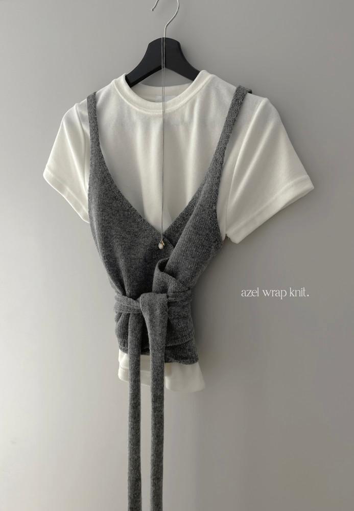 [당일출고] 아젤 여성 램스울 니트 스트랩 레이어드 벨트 랩 뷔스티에 (2c)