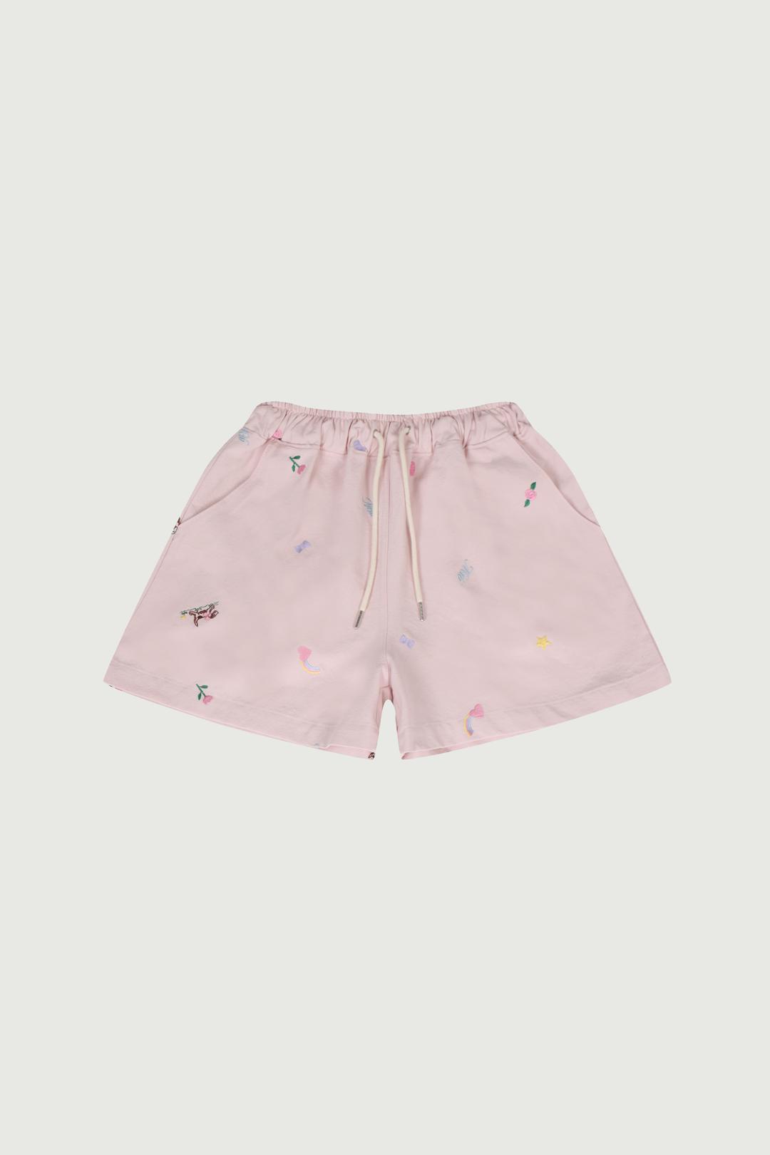 Multi embroidery Cotton Shorts (pink)