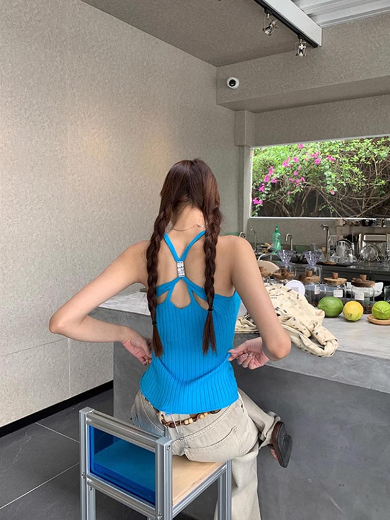 Patch Bound Ribbed Knit Sleeveless (4Color)