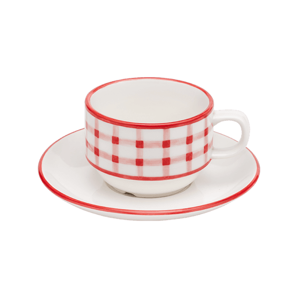 Red Check Hand-Painted Cup&saucer