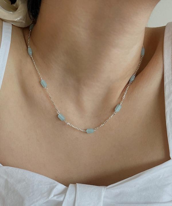 모던맨션 [무배] 925실버 유리알 블루 비즈 포인트 체인 목걸이