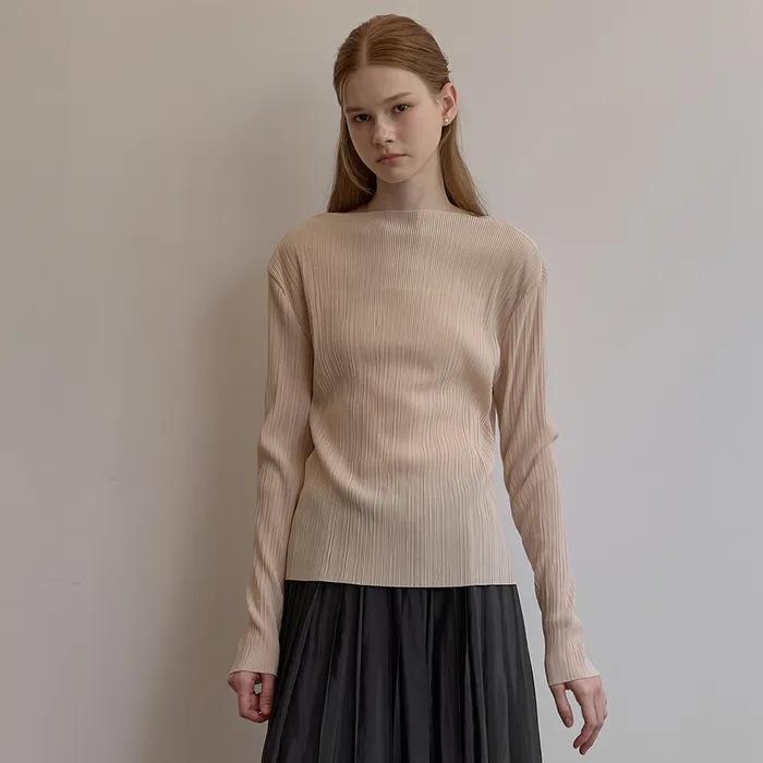 Boat neck crease top - Yellow beige
