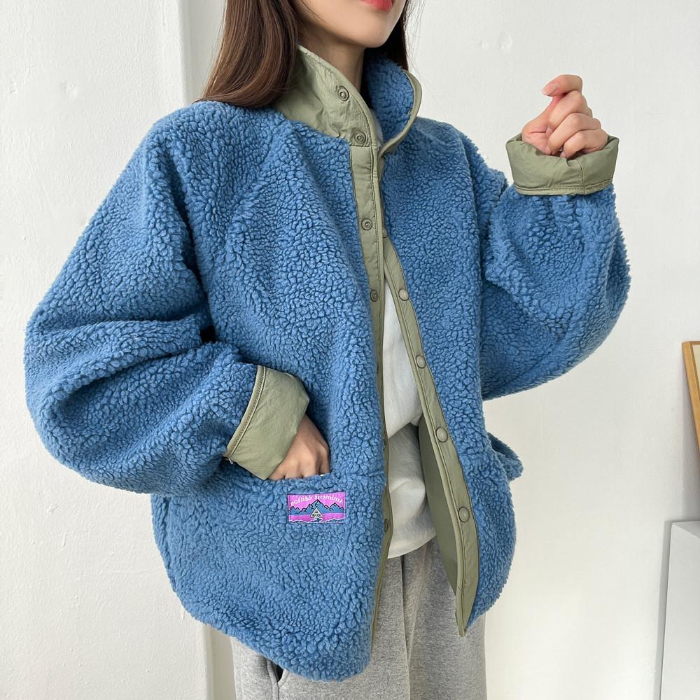 레이디무브 덤블 리버시블 양면 오버핏 겨울 윈드브레이커 양털 플리스 점퍼 3color