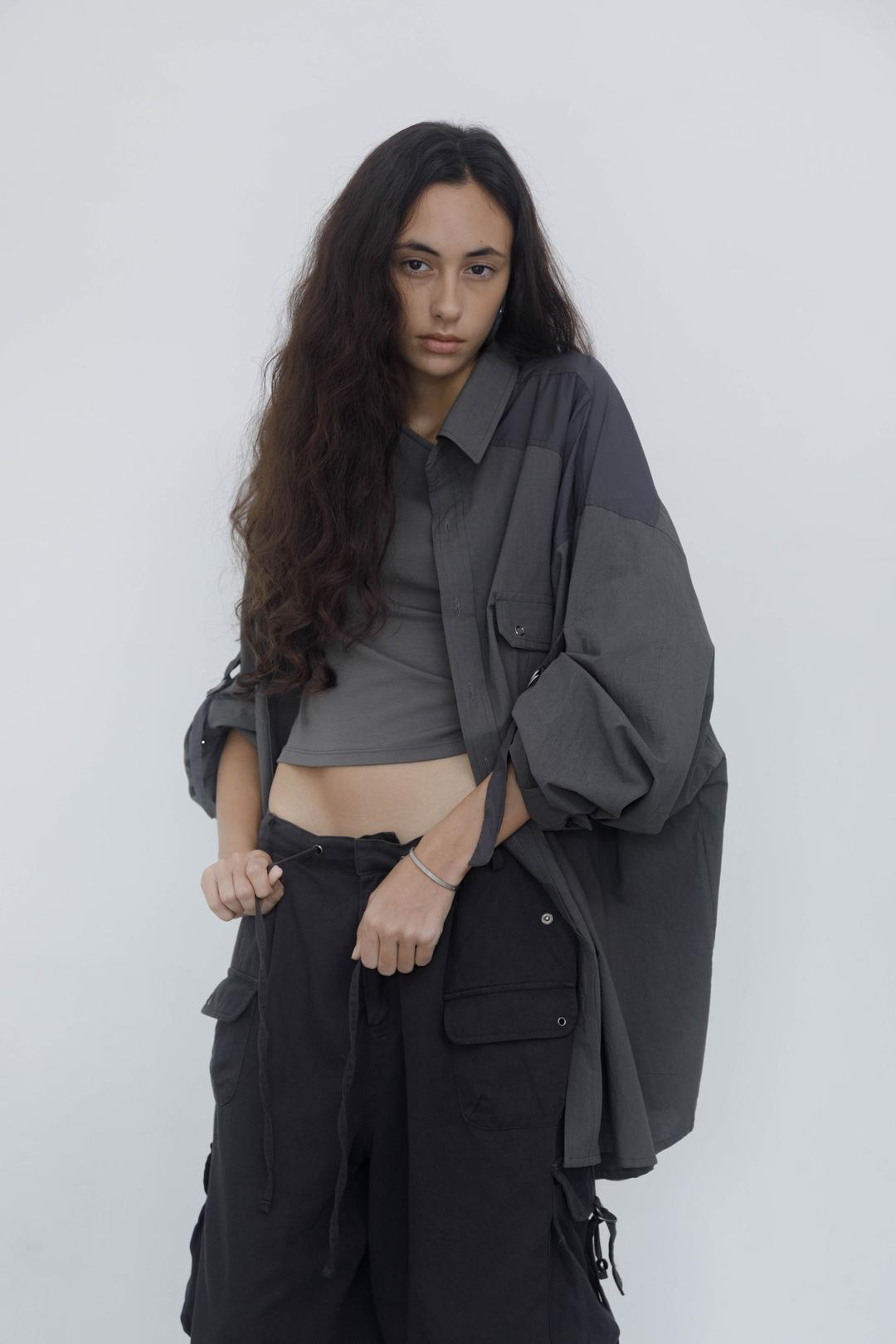 CRINKLED POCKET OVER SHIRT CHARCOAL