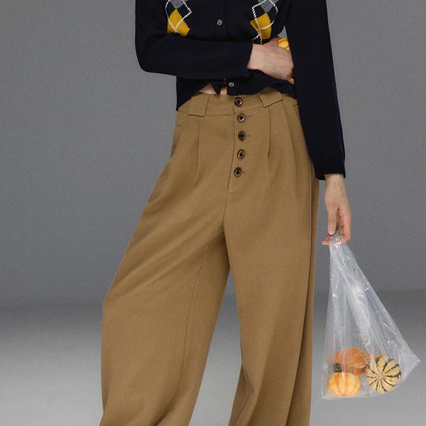 Folded Hem Button-Up Wide Pants