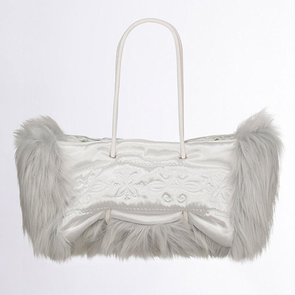 Fluffy Slouchy Satin Bag White/Ice Gray