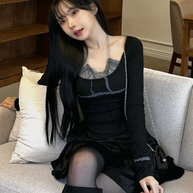 [MD강추💫/몸매보정] 츠키 레이스 홀터 티
