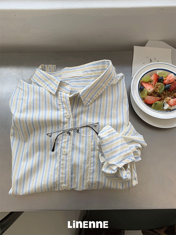 리넨느 limóne stripe over shirt (lemon/blue stripe)