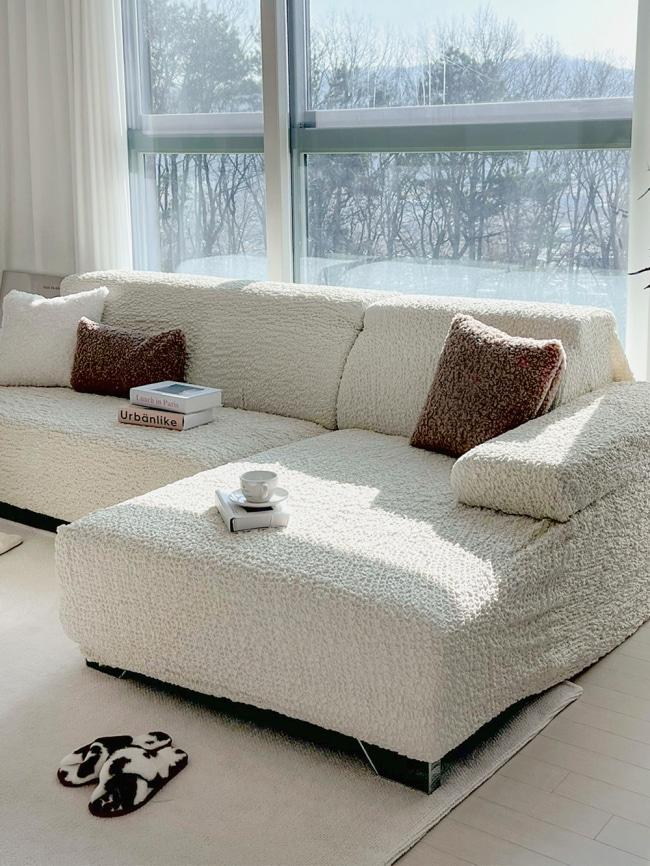 부클레 소파커버 크림 뽀글이 고탄력 쇼파 덮개