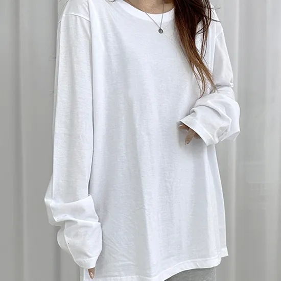 💓~3XL💓 6단 무지 긴팔티 ✔레이어드가능 ✔면100% #자체&국내제작 오버핏 학생긴팔티 레이어드티 흰티 라운드티 면티 가을티셔츠 롱티 무지긴팔티 교복티 반팔