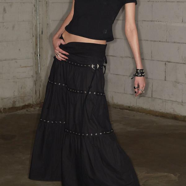 [5th] Tiered Eyelet Maxi Skirt (BLACK)