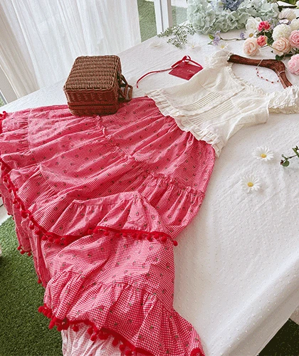 모두의 딸기 레드체크 스커트