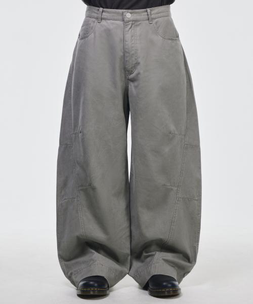 커브드 트윈 다트 코튼 팬츠[그레이]