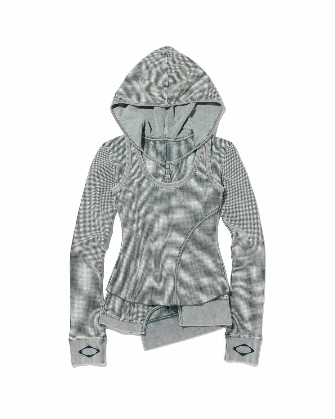 LAYERED WAFFLE HOODIE SET_BLEACHED KHAKI