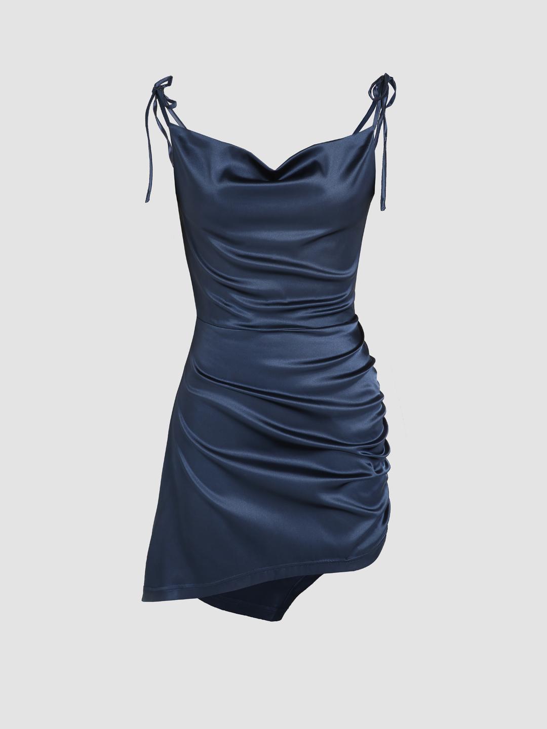 Solid Cowl Neck Mini Dress