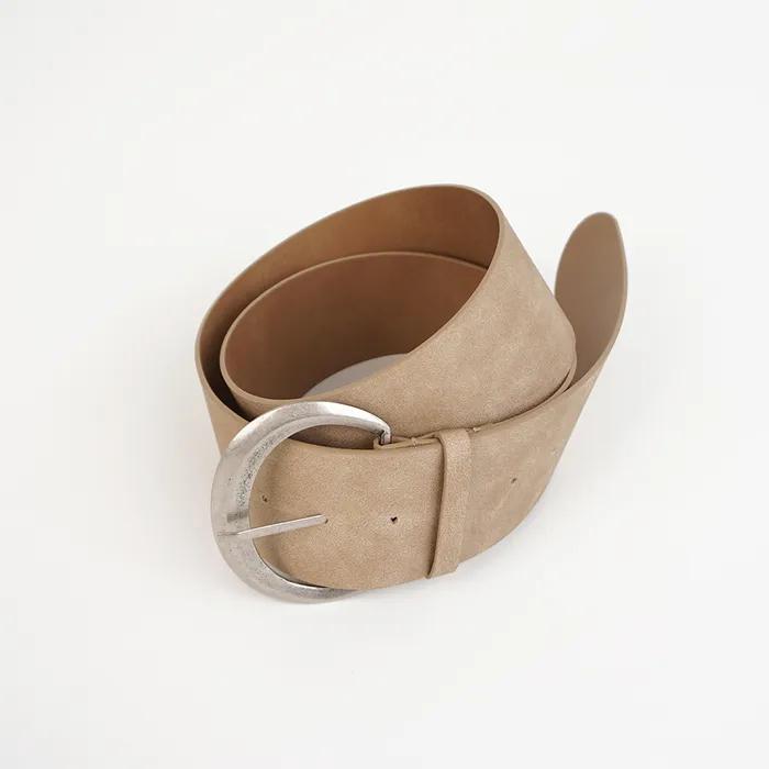 Vintage Leather Wide Belt_Beige