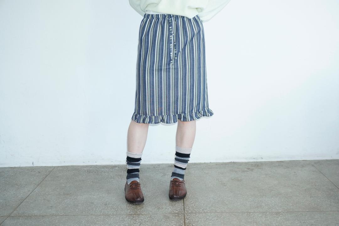 stripe frill midi skirt