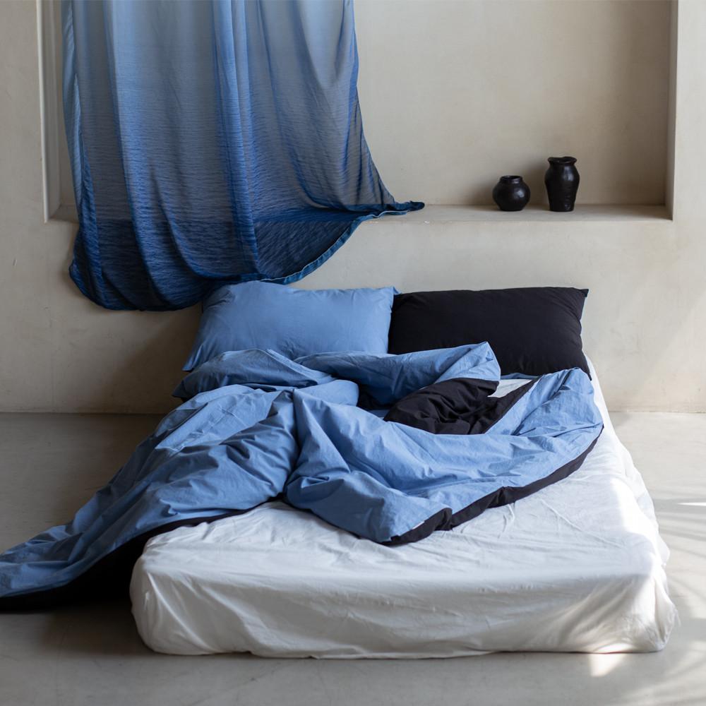 고밀도 60수 듀오 순면 이불커버 블루블랙 사계절 부드러운 호텔 이불커버 먼지없는 이불