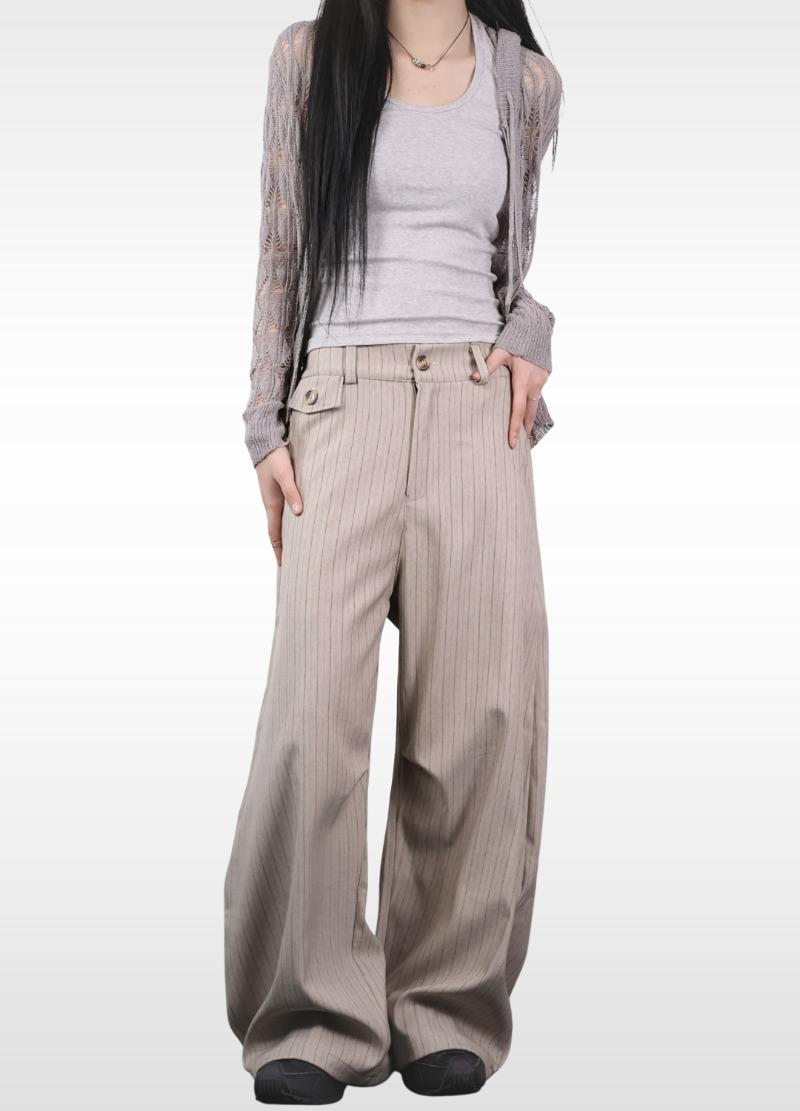 샌드 핀스트라이프 와이드 팬츠