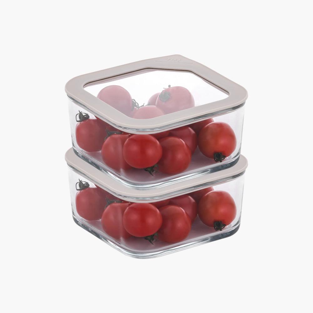 [밀폐용기] 피카원 글라스 전자레인지용 모듈 내열유리 밀폐용기 정사각 2종 세트 (930mlx2)