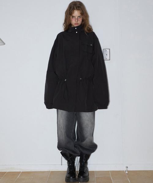 Loose Fit Highneck Wind Jacket Black