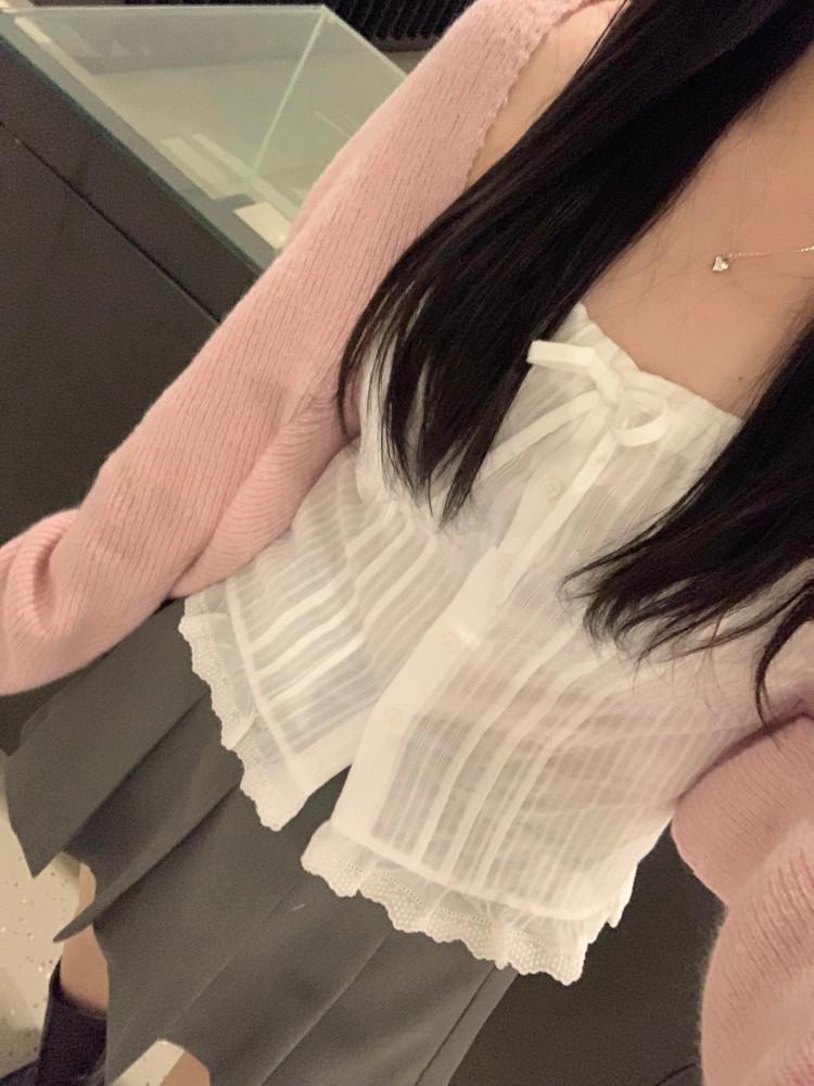 웨어 핀턱 레이스 나시(2col), 여성 리본 나시 블라우스 슬리브리스