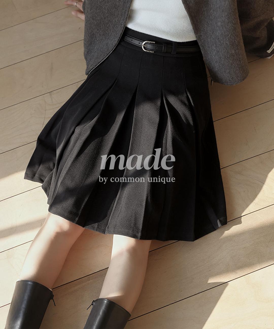 커먼유니크 [단독] [+기모ver/MADE] 프렌티 벨트 세트 플리츠 미디 스커트 - 2 타입 (당일배송/봄/간절기/겨울/베이직/모직/맞주름/A라인/프레피룩/하객룩/출근룩/격식룩/데이트룩)