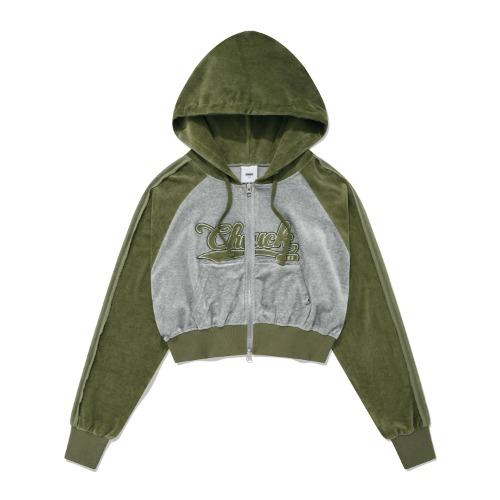 [1차 리오더] Chuck Velour Crop Hood Zip-Up, Khaki
