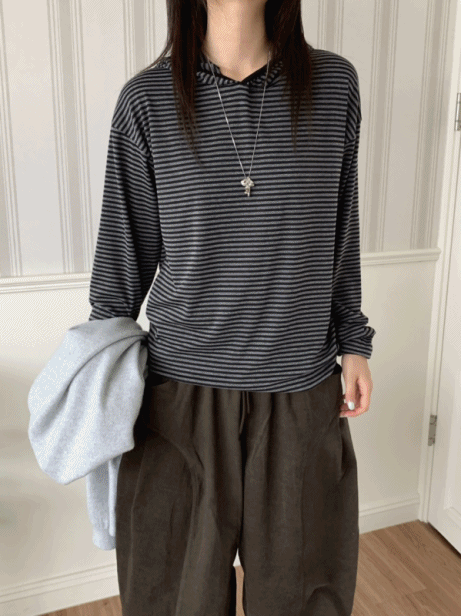 노리튼 스트라이프 후드 T (3 color)