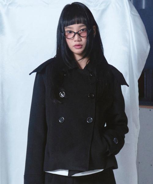 Hood Pointed Half Coat Black