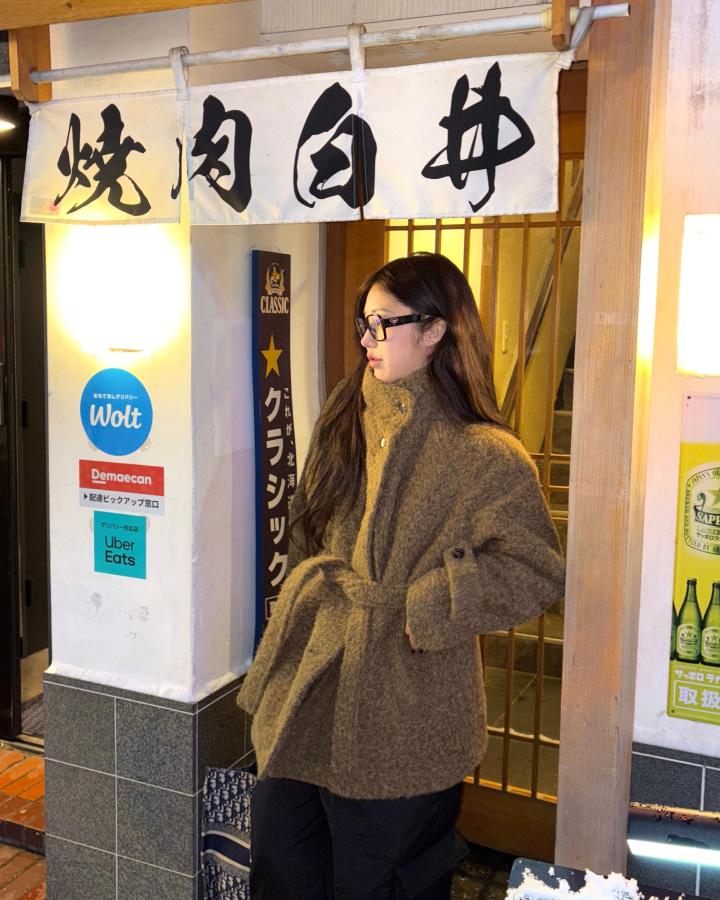 [HWS] [3온스] 여성 모헤어 드메 헤어리 하이넥 재킷